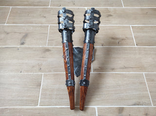 Hand Forged Iron & Wood Viking Double Torch Wall Sconce