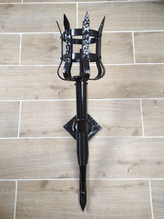 Hand Forged Wrought Iron Wall Sconce: Medieval Viking Torch Lantern