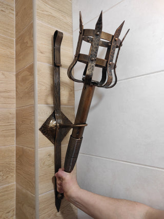 Hand Forged Wrought Iron Wall Sconce: Medieval Viking Torch Lantern