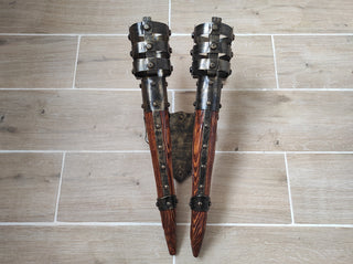Hand Forged Iron & Wood Viking Double Torch Wall Sconce
