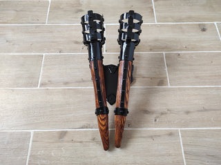 Hand Forged Iron & Wood Viking Double Torch Wall Sconce