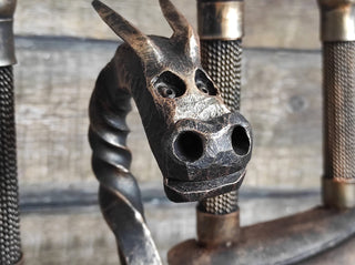 Forged Fireplace Tools Set: Dragon Wings Stand, Hand Forged