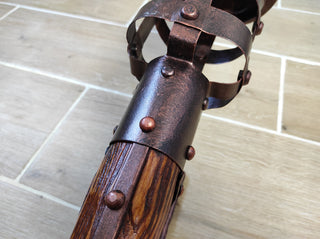 Hand Forged Medieval Torch Wall Sconce: Wood & Steel Light