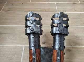 Hand Forged Wrought Iron Medieval Double Torch Sconce