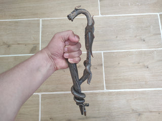 Hand Forged Dragon Door Handle: Medieval Iron Decor