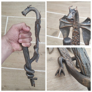 Hand Forged Dragon Door Handle: Medieval Iron Decor
