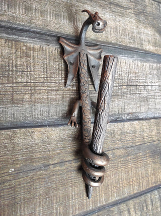 Hand Forged Dragon Door Handle: Metal Barn Door Hardware