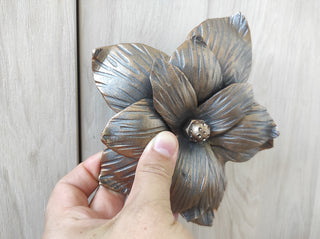 Hand Forged Flower Door Handle: Metal Wall Decor
