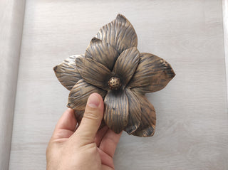 Hand Forged Flower Door Handle: Metal Wall Decor