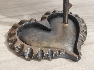 Forged Iron Rose on Heart Stand: Romantic Metal Flower Decor