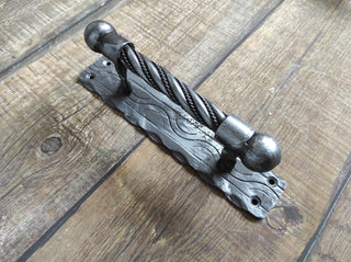 Hand Forged Twisted Metal Door Handle: Rustic Medieval Decor