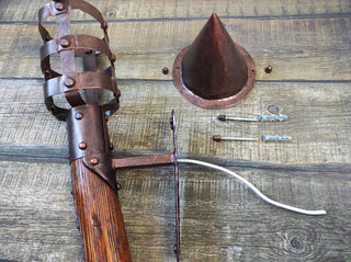 Hand Forged Medieval Torch Wall Sconce: Wood & Steel Light