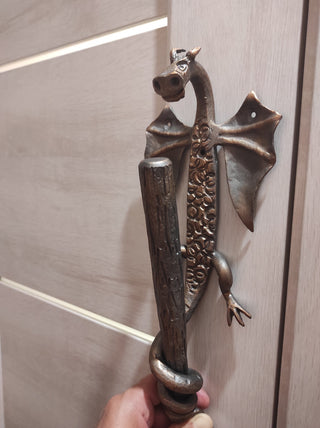 Hand Forged Dragon Door Handle: Medieval Iron Decor
