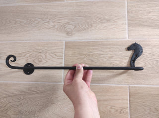 Towel rack horse, towel holder, hand forged bathroom towel bar, black wall mounted towel holder, metal towel holder, wrought iron rack