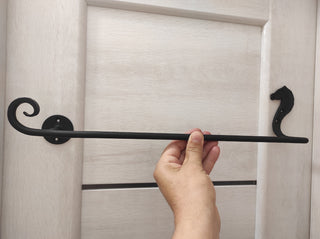 Hand Forged Horse Towel Rack: Black Wrought Iron Bathroom Decor