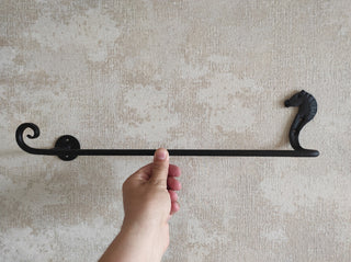 Hand Forged Horse Towel Rack: Black Wrought Iron Bathroom Decor