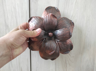 Hand Forged Flower Door Handle: Metal Wall Decor