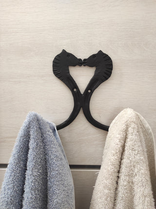 Double towel hook Horses , forged towel hook, bathroom hook, metal towel hook