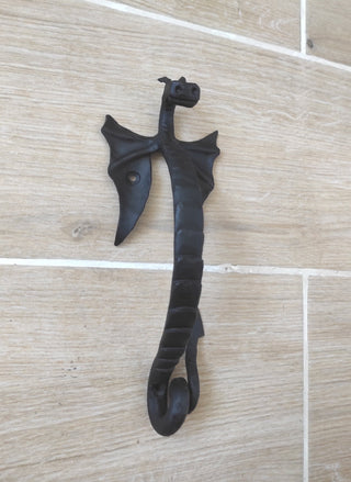 Hand Forged Dragon Door Handle: Wrought Iron Medieval Decor