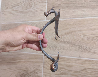 Hand Forged Dragon Door Handle: Wrought Iron Medieval Decor