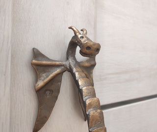 Hand Forged Dragon Door Handle: Wrought Iron Medieval Decor