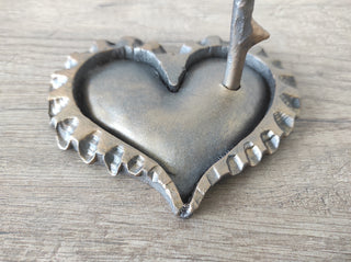 Forged Iron Rose on Heart Stand: Romantic Metal Flower Decor