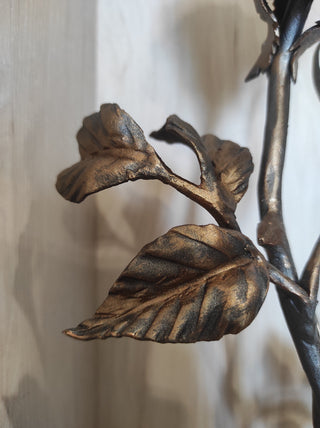 Forged Iron Rose on Heart Stand: Romantic Metal Flower Decor