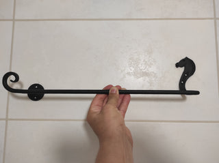 Towel rack horse, towel holder, hand forged bathroom towel bar, black wall mounted towel holder, metal towel holder, wrought iron rack