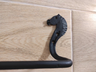 Hand Forged Horse Towel Rack: Black Wrought Iron Bathroom Decor