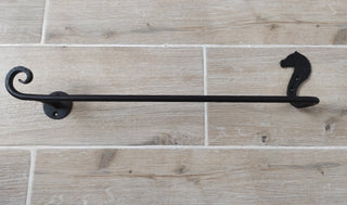 Hand Forged Horse Towel Rack: Black Wrought Iron Bathroom Decor