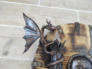 Sconces wall decor, dragon shield, castle light, metal wall lamp, dragon lamp, wooden candle holder, wooden fixtures