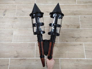 Handmade Medieval Iron Double Torch Outdoor Wall Light