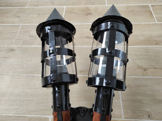 Handmade Medieval Iron Double Torch Outdoor Wall Light