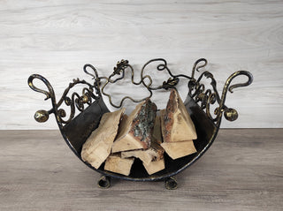Handmade Wrought Iron Firewood Basket: Decorative Fireplace Log Holder