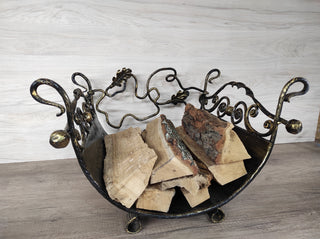 Handmade Wrought Iron Firewood Basket: Decorative Fireplace Log Holder
