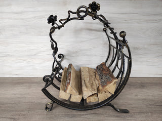 Handmade Wrought Iron Firewood Basket: Fireplace Log Holder