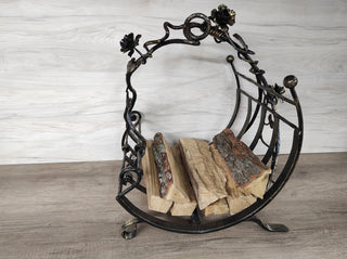 Handmade Wrought Iron Firewood Basket: Fireplace Log Holder