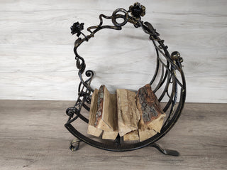 Handmade Wrought Iron Firewood Basket: Fireplace Log Holder