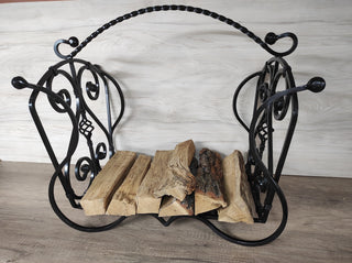 Hand Forged Firewood Basket: Decorative Fireplace Log Holder