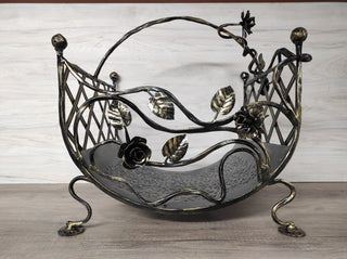 Handmade Wrought Iron Firewood Basket: Decorative Fireplace Storage