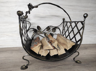 Handmade Wrought Iron Firewood Basket: Decorative Fireplace Storage