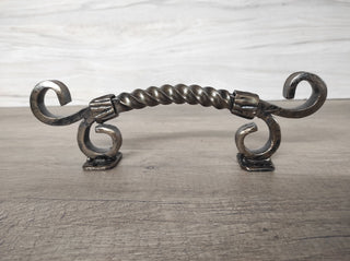 Hand Forged Twisted Metal Barn Door Handle: Rustic Medieval Decor