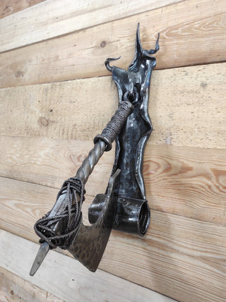 Hand Forged Iron Axe Door Knocker: Medieval Style Decor