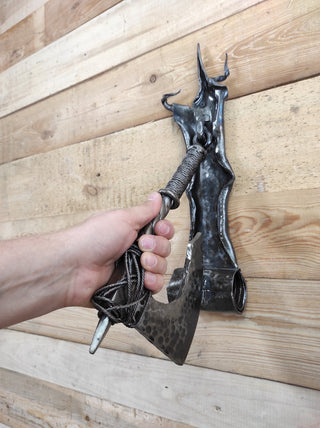 Hand Forged Iron Axe Door Knocker: Medieval Style Decor