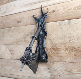 Hand Forged Iron Axe Door Knocker: Medieval Style Decor