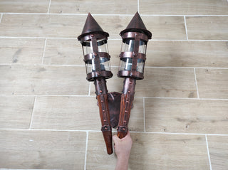 Handmade Medieval Wall Sconce: Outdoor Double Torch Light