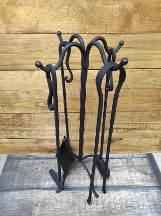 Forged fireplace tools set, fireplace poker, fireplace tongs, shovel, broom, floor stand, hand forged, fireplace gift