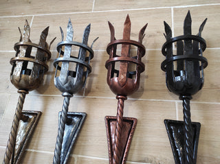 Hand Forged Wrought Iron Wall Sconce: Medieval Viking Torch Lantern