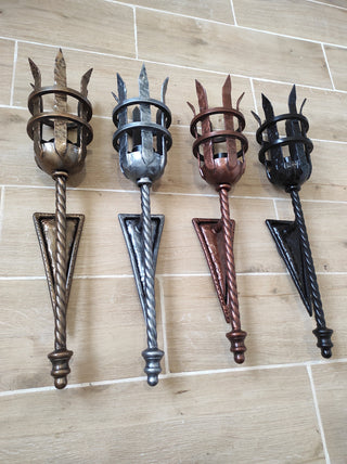 Hand Forged Wrought Iron Wall Sconce: Medieval Viking Torch Lantern