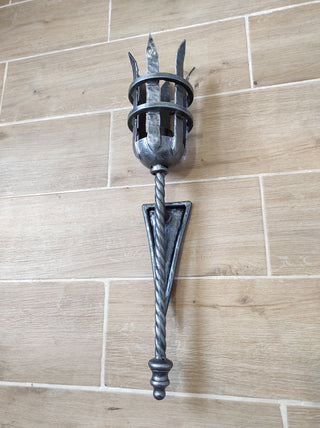 Hand Forged Wrought Iron Wall Sconce: Medieval Viking Torch Lantern